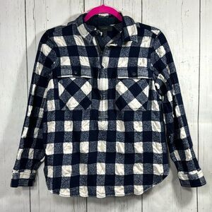 J Crew Womens Pullover Buffalo Check Wool Blend Flannel Blue White  Shirt